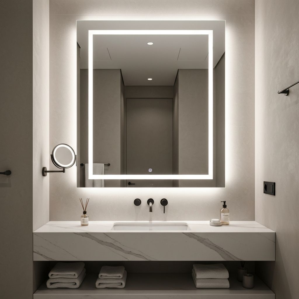 Espejo LED inteligente Lumetra en baño moderno